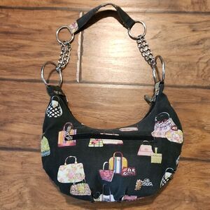 Stylish Black Handbag with Colorful Print